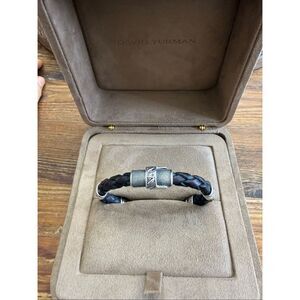 David Yurman - Black Braided Leather Bracelet W/ Sterling Silver Details